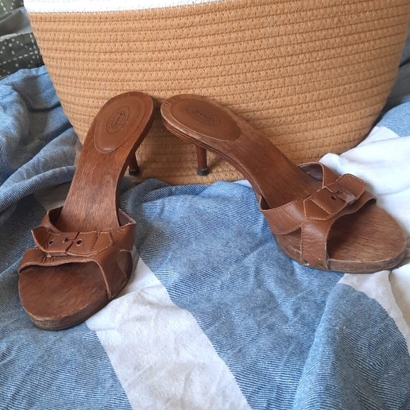 Dr. Scholl's Shoes - 2/$35  Dr. Scholls wood/leather kitten heel sandals